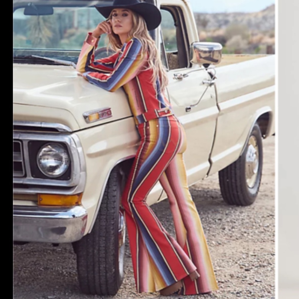 Wrangler Vibrant Striped Denim jeans Flare Pants wide leg 26 long bold colors